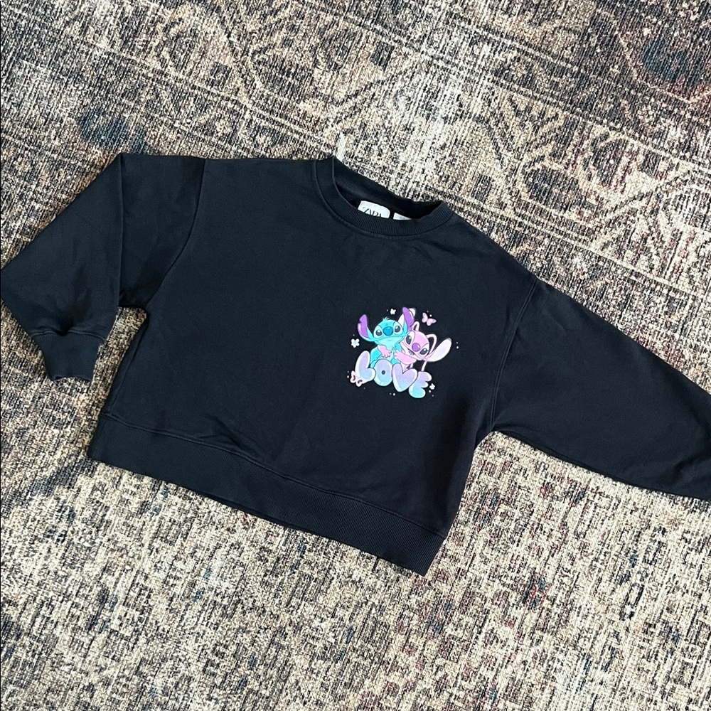 Disney Black Sweatshirt with Pastel Stitch Graphic